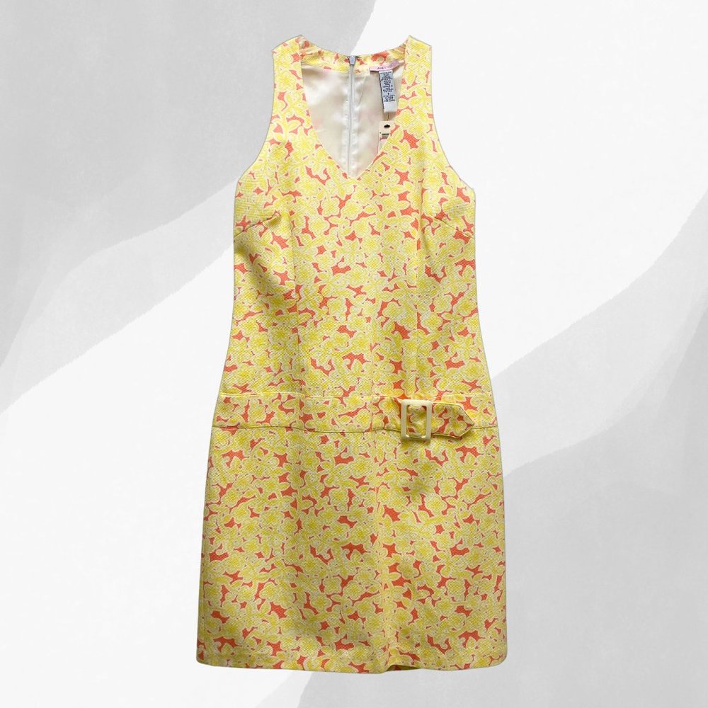 Vintage JaneStreet Yellow Floral V Neck Dress Lined Zip Size 6 NWT